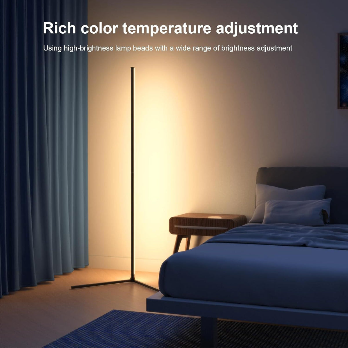 Corner Floor Lamp, RGB LED Corner Lamp with Music Sync, St, LED Lamp with 16 Million Colors for Bedroom